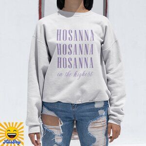 HOSANNA IN THE HIGHEST Fleece Pullover Crew Sweatshirt White Lavender
